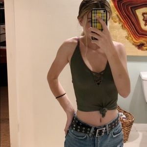Army Green Deep V Free People Top